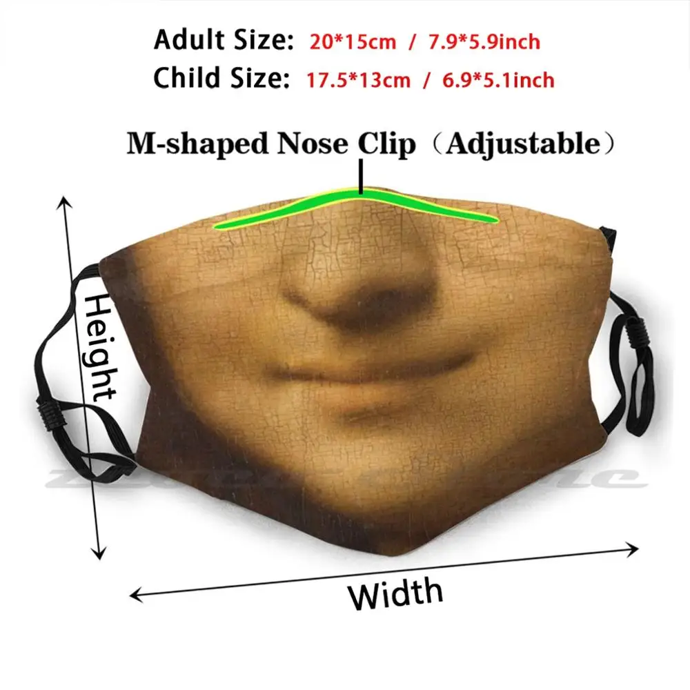 Mona Lisa Smile Custom Pattern Washable Filter Pm2.5 Adult Kids Mask Mona Lisa