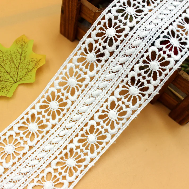 1 Yard White Cotton Hollow Out Embroidered 3D Lace Fabric Ribbon DIY Dress Cloth Webbing lace Head Veil Sewing Ornament