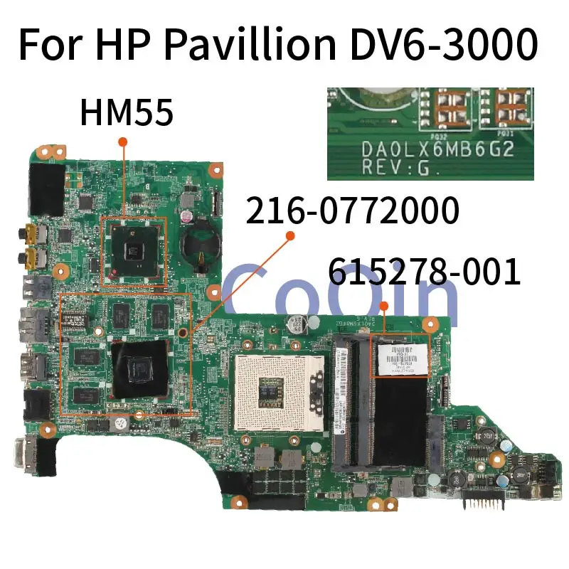 DA0LX6MB6G2 For HP Pavillion DV6-3000 HD5650 I7 support Laptop motherboard Mainboard 615278-001 592816-001 216-0772000 HM55