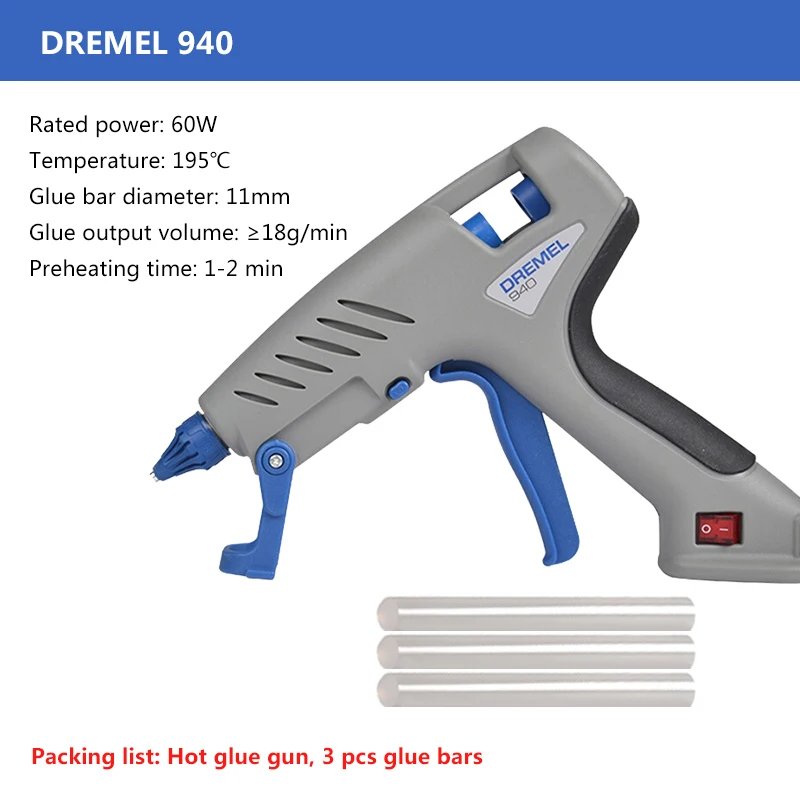 DREMEL 60W High Temp Melt Hot Glue Gun Applicable 11mm Silicone Glue Bar For Crafts Use Christmas Decoration