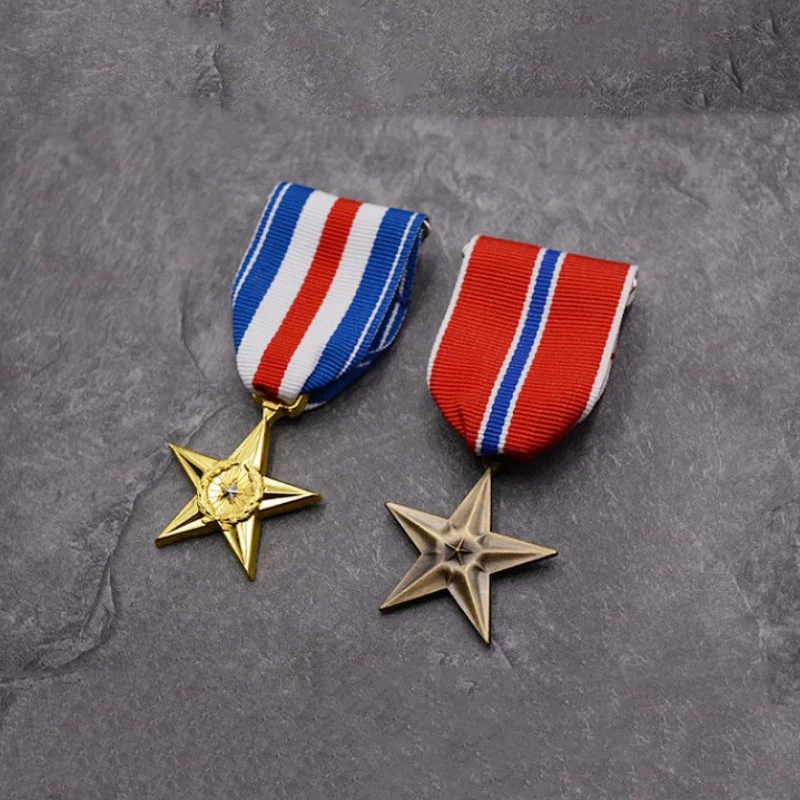 Medal US Army Award brązowy srebrny pięcioramienna gwiazda honors wstążka wojskowy upamiętniający znaczek przypinka