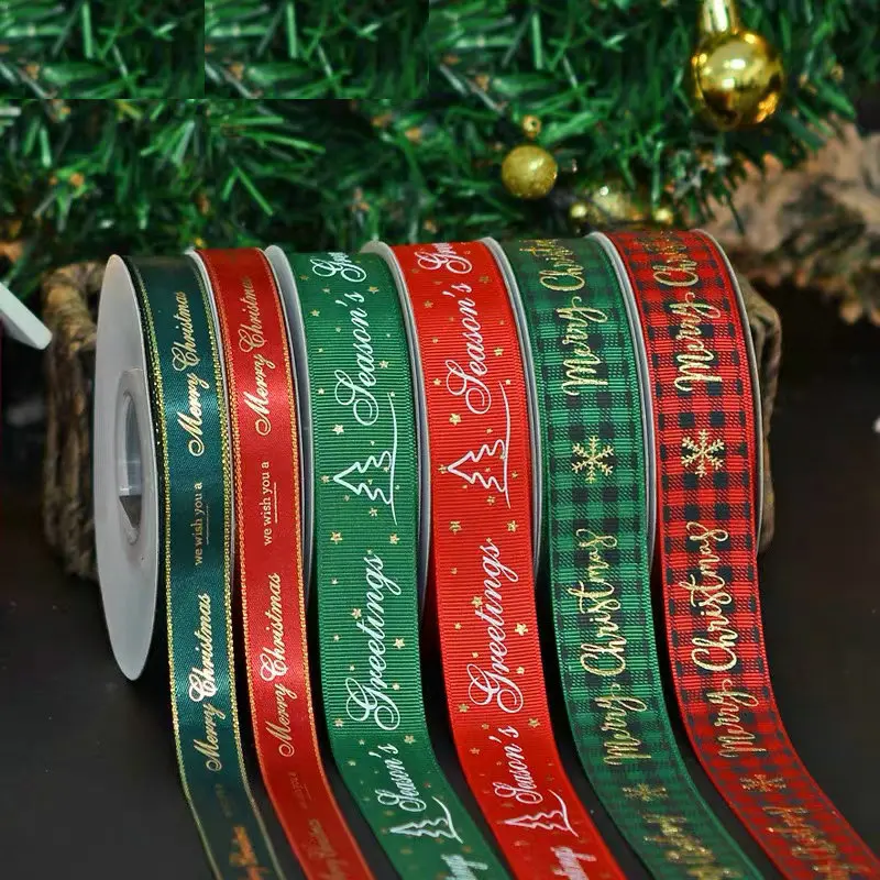 5 Meters Christmas Ribbon 15mm 25mm Grosgrain satin Ribbons For Christmas Gift Wrapping Yule Decoration DIY Handmade Crafts