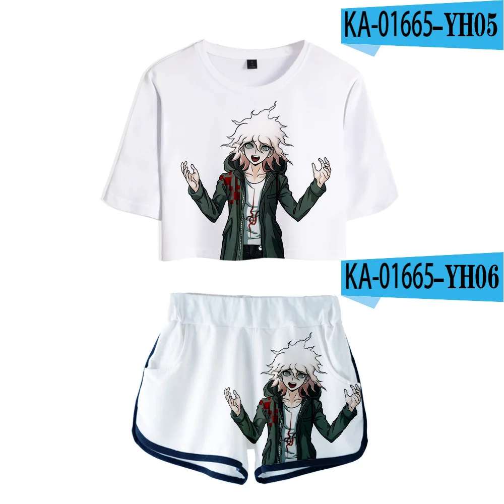 Japan Anime Danganronpa Nagito Komaeda Cosplay T-shirt + Shorts Sets Summer Children 3D Printing Cartoon Tees Sportswear C30M234