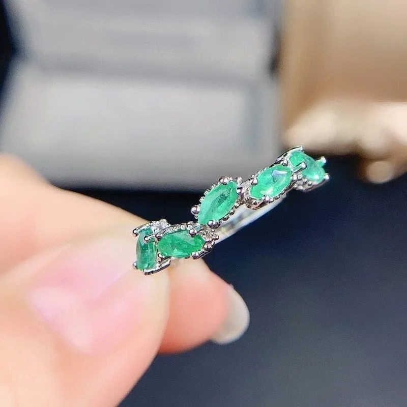 

Jewelry 100% Natural Emerald Ring for Young Girl 2.5mm*5mm Emerald Silver Ring 925 Silver Emerald Jewelry Gift for Woman