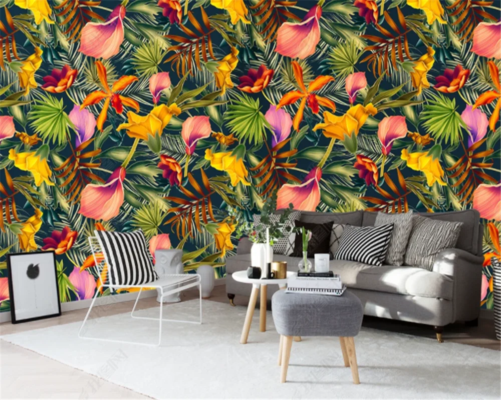 

Beibehang Custom wallpaper hand painted tropical rain forest plant flower background home decoration living room 3d wallpaper