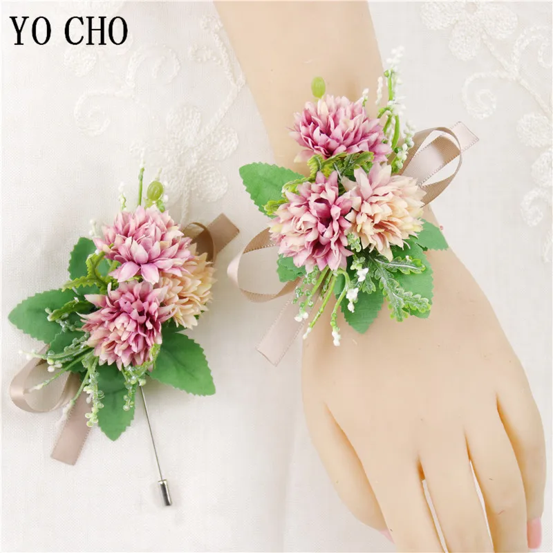 Silk Flower White Wedding Boutonnieres Groomsmen Flowers Women Corsage Bracelet Marriage Prom Party Bridesmaids Wristband Brooch