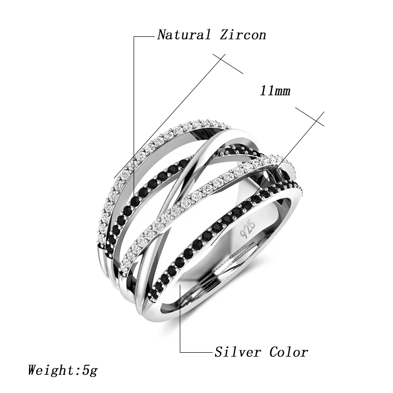 Kinel Hot Cross Twist Women Finger Rings With Black&White Natural Zircon Stone Micro Paved Trendy Rings Gift Fine Jewelry