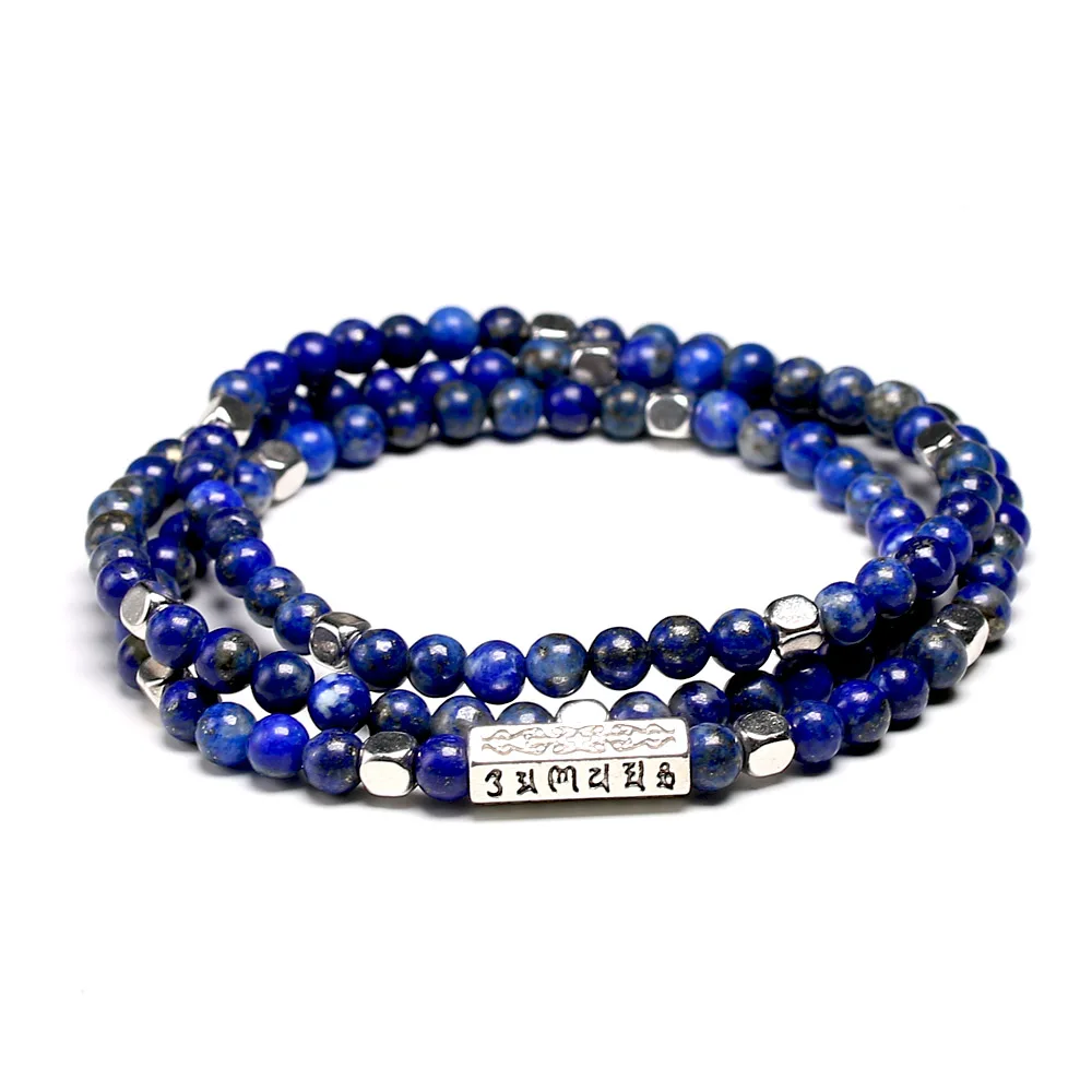 Tibetan OM 108 Mala Bracelets 4mm Pearl Natural Stone Lapis Lazuli Healing Bracelet Beads For Women