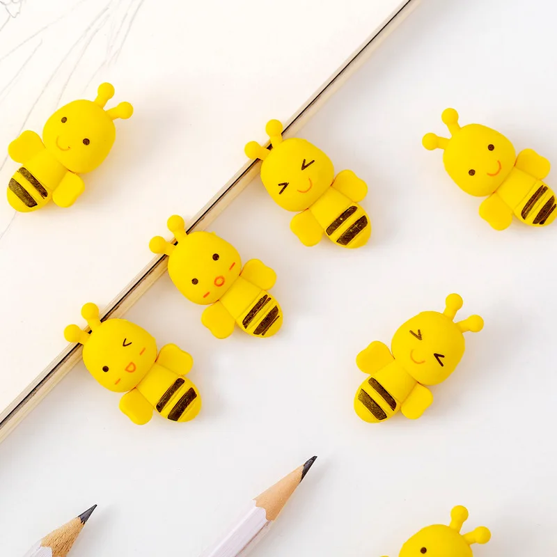 24 Pcs Bee Rubber Erasers Set Students Kids Eraser Prizes Gifts Soft Eraser Study School Supplies Stationery Wholesale