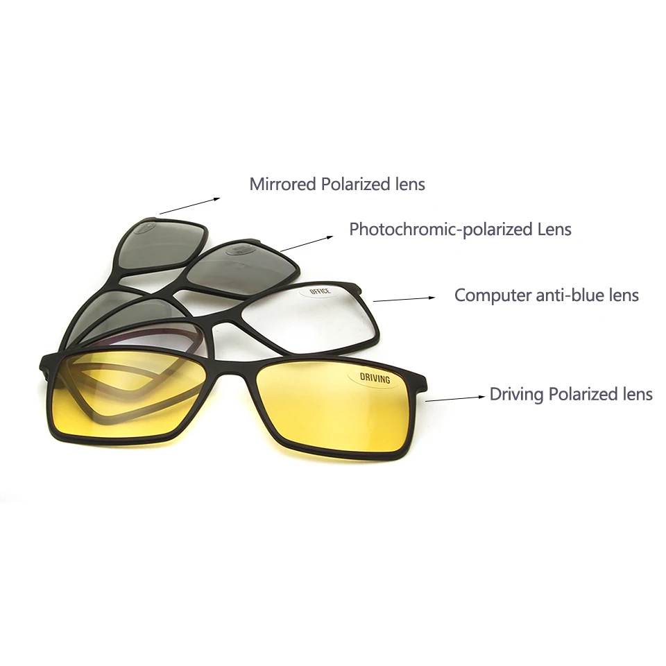 4+1 Pak Itay Designer Ultem Magneet Clip Op Zonnebril Vrouwen Vierkante Bril Magnetische Meekleurende Zonnebril Mannen Gepolariseerd