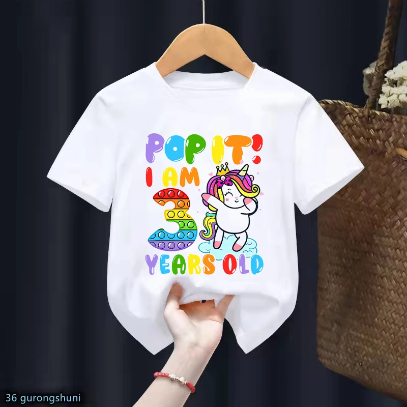 

Dabbing Unicorn Pop It I Am 2-8 Years Old Graphic Print T shirt Girls Birthdag Gift Kids Clothes Rainbow Fidget Toys Tshirt Tops