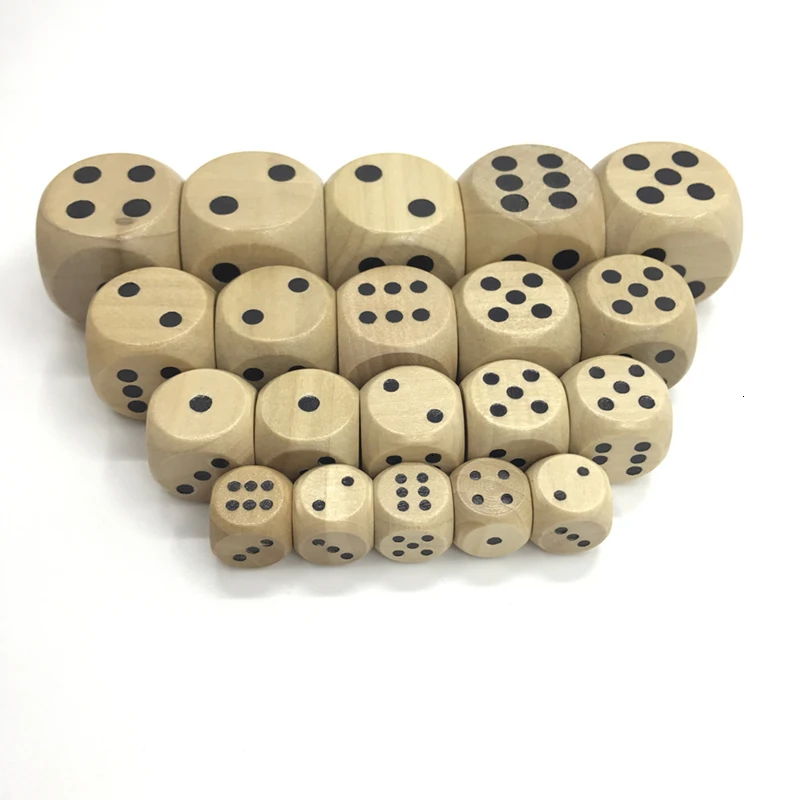 New 200Pcs High-quality 12mm 16mm 20mm 25mm Wooden Dice Children Teaching DIY Standard Cube Point Soild Wood Dice Wholesale