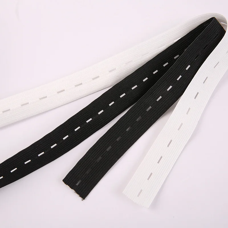 5 Meters 15/20/25MM Flat Elastic Band with Button Holes Elastic Band for DIY Garment Sewing Accessories White/Black Wire Webbing