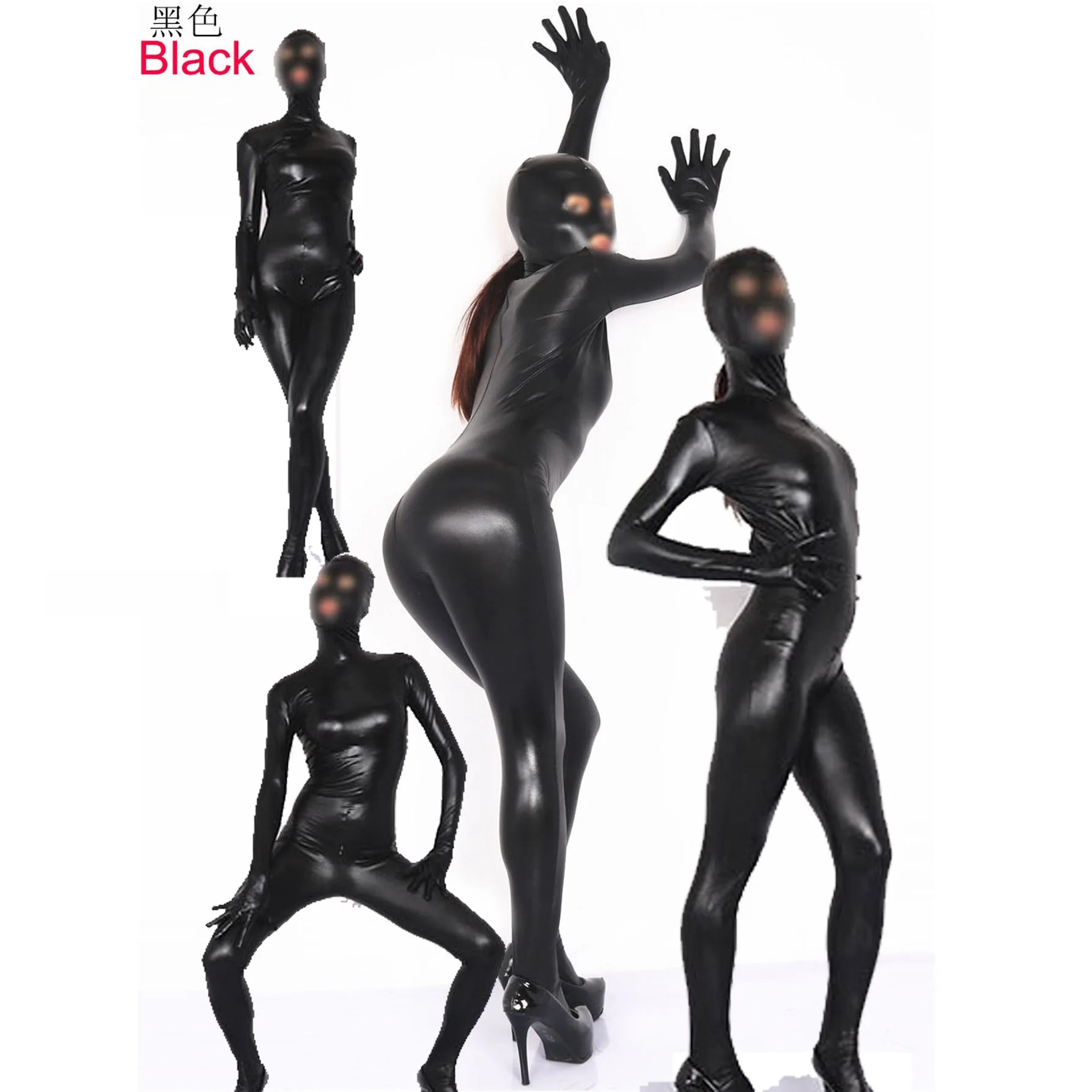 Woman PU Leather Bodysuit One Piece Tights Cosplay Zip Open Crotch Sex Appeal Jumpsuits Full Coat Zentai All-Inclusive Catsuit