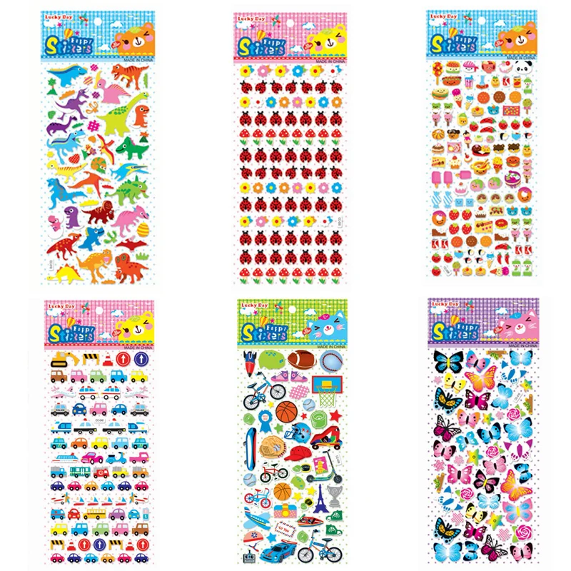 6 fogli/set adesivi per farfalle per auto animali da cartone animato per bambini per ragazzo ragazza 3D Kawaii Bubble Sticker Toy Laptop decorazione fai da te