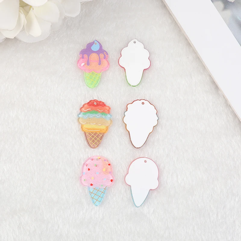 10 Pcs Acrylic Ice Cream Charms  Flatback Cartoon Food Jewelry Findings for Earrings Keychain Diy Making
