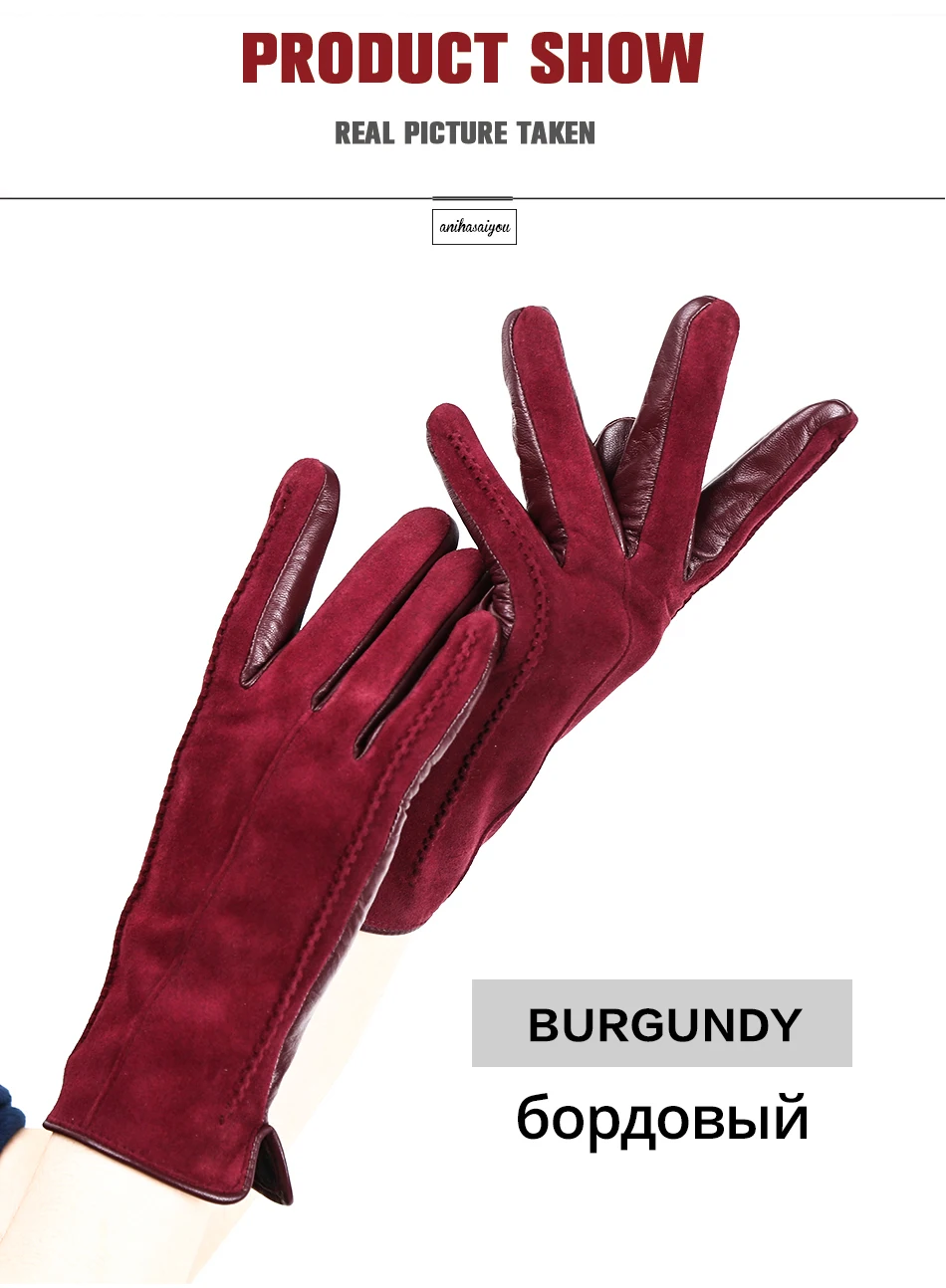 Good Quality Touch Gloves Color Winter Women's Leather Gloves Genuine Suede 50% Genuine Leather 50% Women's Gloves -2007