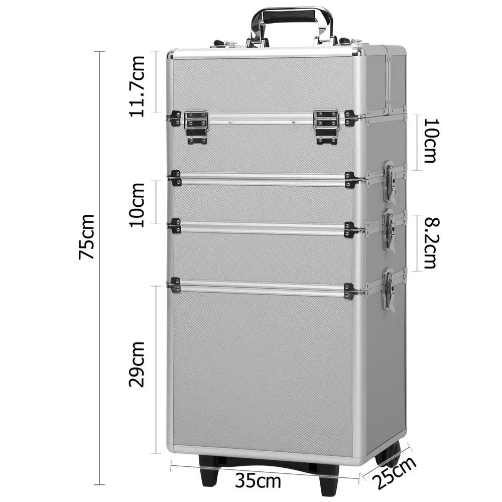 4-in-1 Draw-bar Style Interchangeable Aluminum Rolling Makeup Case Makeup Organizer Cosmetics Storage Rack