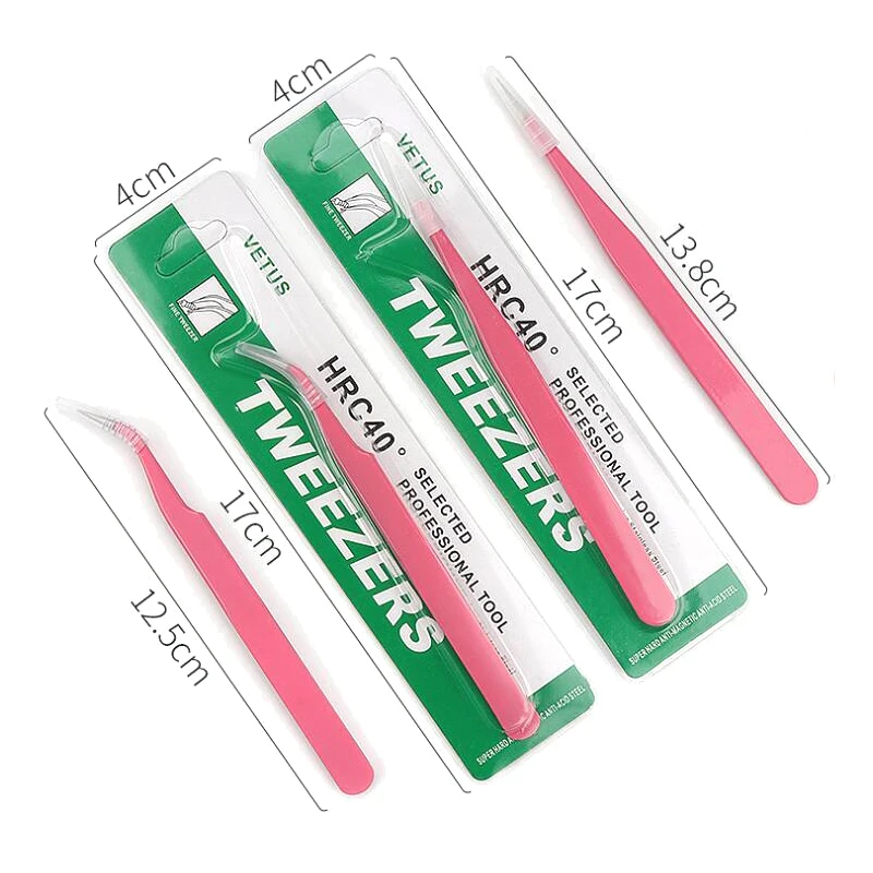 1Pcs Pink Stainless Steel Eyelash Tweezers Anti-static Non-magnetic Professional Pincet 3D Lashes Extension Tweezer Makeup Tools