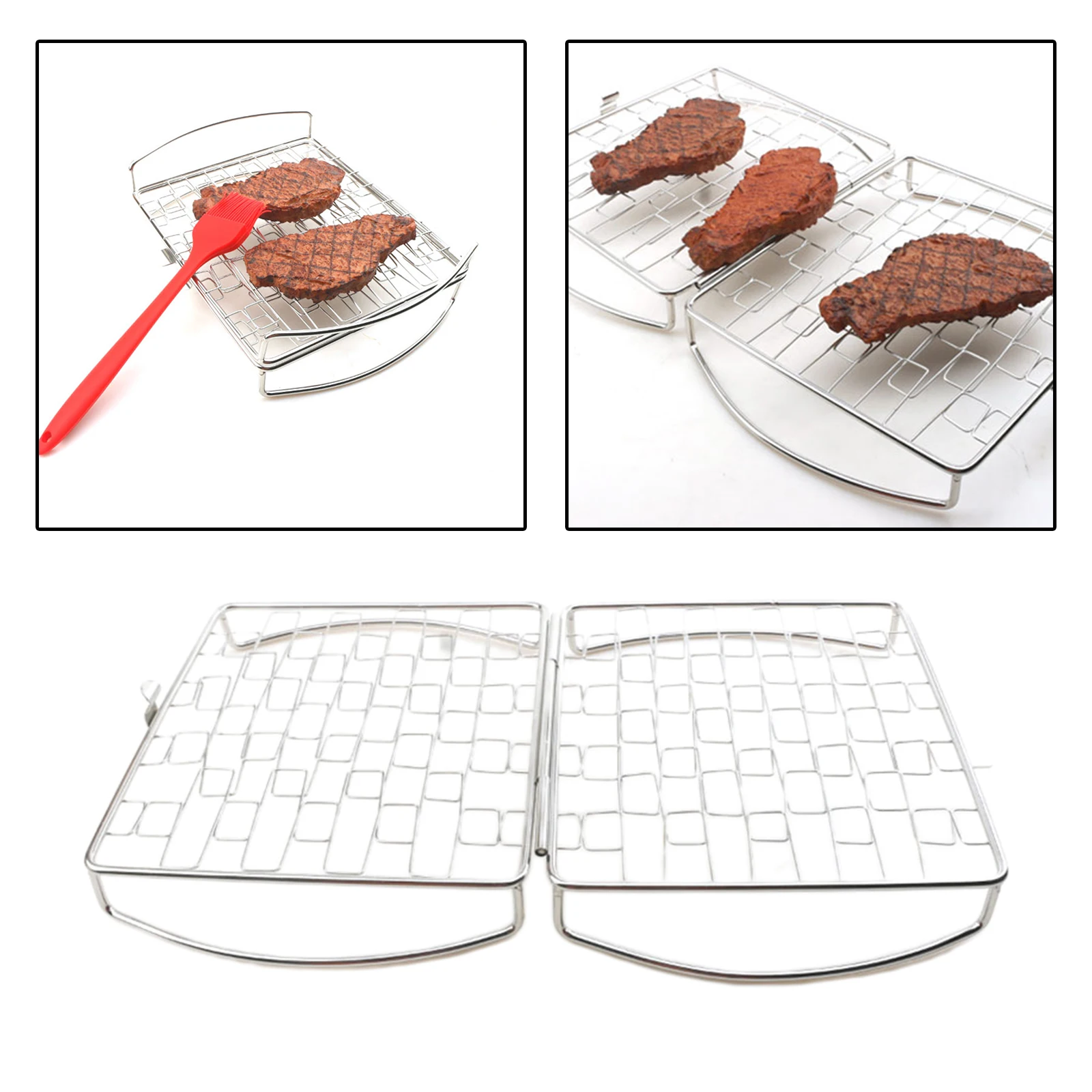 Durable BBQ Grilling Basket Net Meat Clip Foldable Nets for Fish Steaks Seafood Vegetables Outdoor Barbecue Camping Picnic Tool