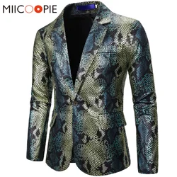 Blazer Hombre 2019 New Luxury Brand 3D Snake Skin Printed Business Affairs Wedding Stage Suit Casual Slim Fit Mens Blazer Jacket