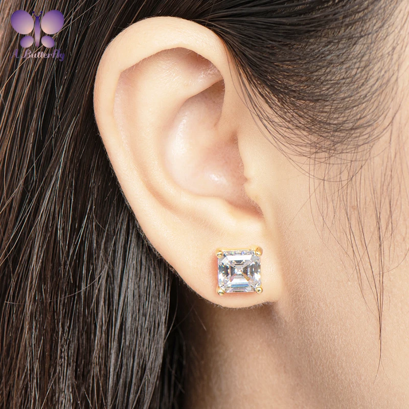 A Butterfly Shiny SONA Stone 925 Sterling Silver Asscher Cut Earrings Fashion Earrings Women's Wedding Jewelry Birthday Gift