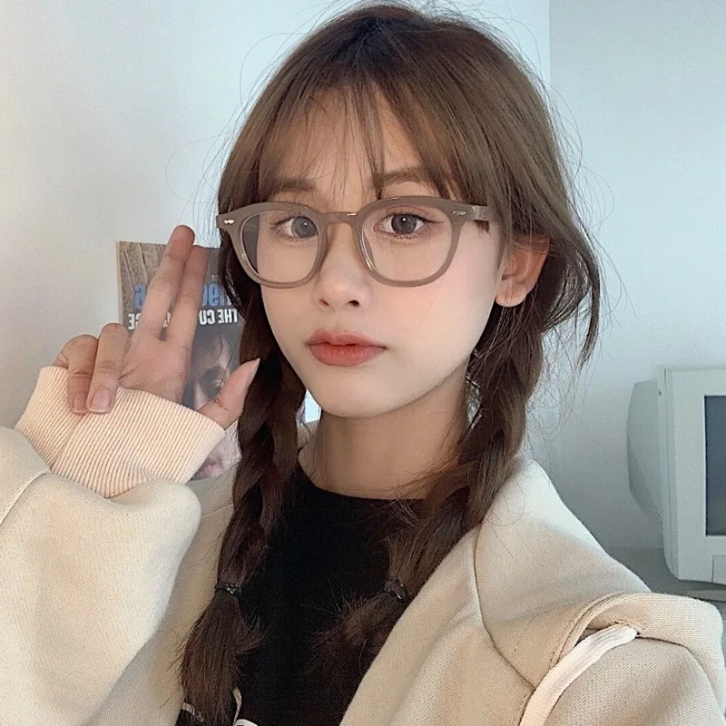 Ins Round Anti-blue Glasses Frame Women No Makeup Fashion Glasses Men Contrasting Cute Decorative Glasses