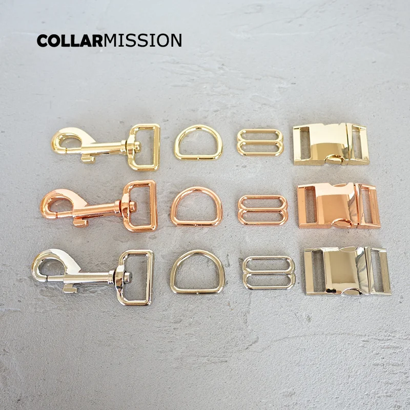 

50pcs/lot (metal buckle+adjust buckle+D ring+metal dog clasp) DIY dog collar 25mm webbing sewing accessory plated buckle 4 kind