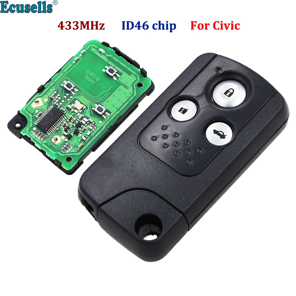 

Intelligent Smart Card Remote Key 3 Button 433MHZ With ID46 PCF7945 Chip For Honda New Accord Civic