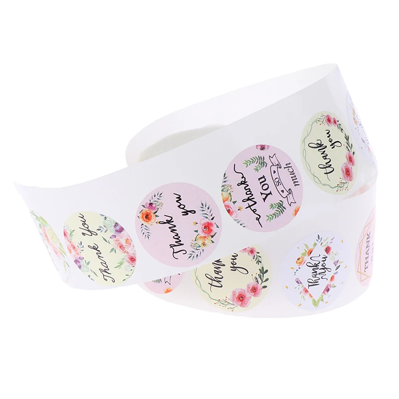 

500pcs/roll Thank You Stickers seal labels round label for package personalized decoration stationery sticker Floral