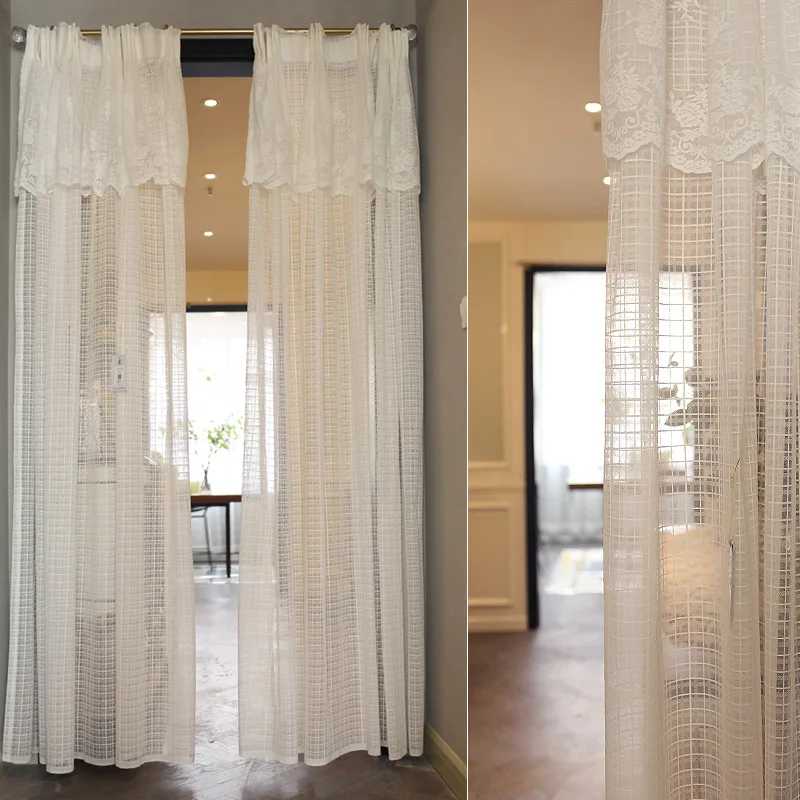 Luxury Lace Plaid Embroidered Tulle Curtain White Sheer Voile Curtain s For Living Room Bedroom 2 Panel Drape Home Decoration