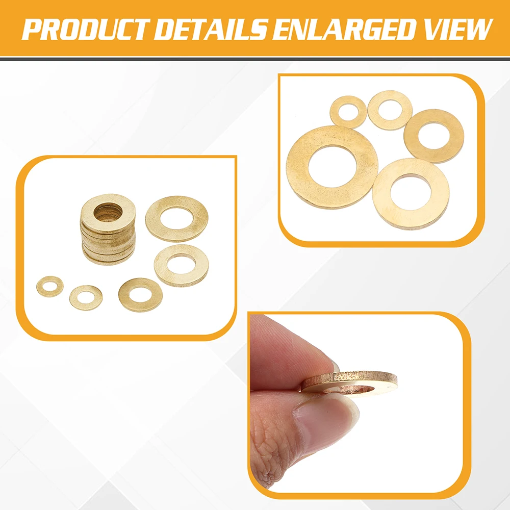 Dropship Electrapick 70pcs M5 M6 M8 M10 M12 Solid Brass Copper Flat Washer Plain Gasket Pad Boxed