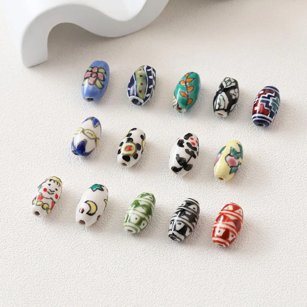 4PCS Oval Retro Hand Painted Ceramic Beads Loose Bead Septal for Jewelry Making Necklace Bracelet Diy Earrings Accessories