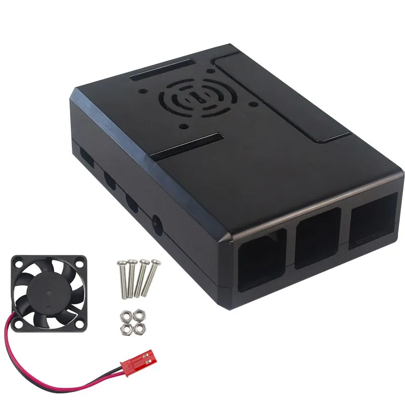ABS-Gehäuse für Raspberry Pi 4, Modell B, schwarze transparente Kunststoffschale, abnehmbare GPIO-Abdeckung mit Lüfter für Raspberry Pi 4B