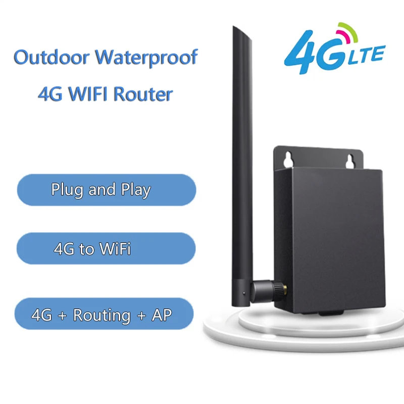 Outdoor 4G LTE Wifi Router SIM Mobile Wireless CPE 5dBi Antenna Wall Mount Waterproof Router for IP Camara up to 15 Devices