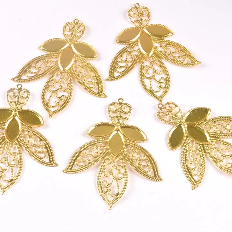 Gold Silver Leaf Flower Connectors Filigree Wraps For DIY Scrapbook Home Decor Embellishments Metal Crafts 10pcs 68x55mm yk0774