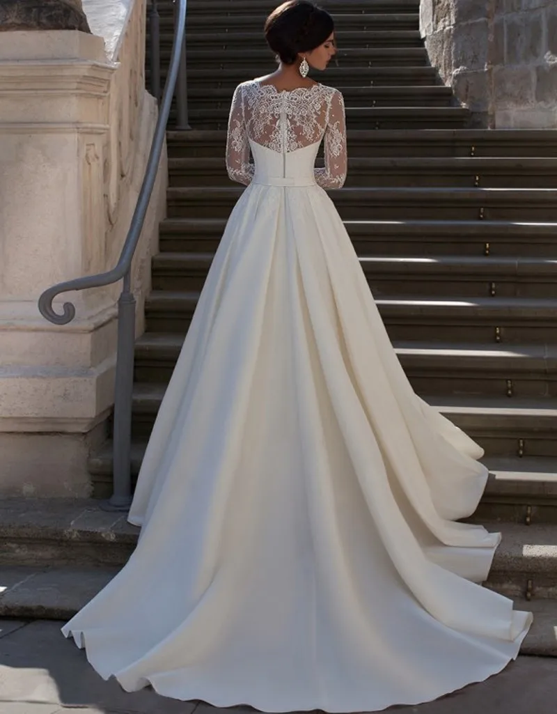 Vestido de noiva abito da sposa a maniche lunghe A-Line pizzo abiti da festa in raso Robe de mariage Vintage 2018 abiti per la madre della sposa