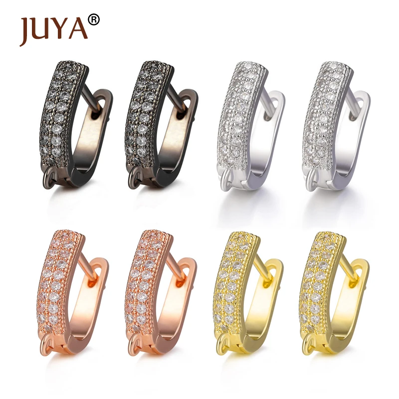 Juya Luxury Zircon Earrings Hooks Rhinestone Accessories for Women Earrings DIY Earring Findings Components Jewelry Making Craft