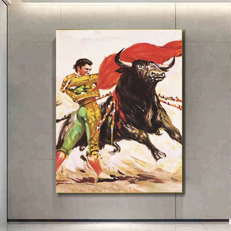 Spain Matador Fighting with Bull Canvas Painting Posters and Prints Wall Art Pictures for Living Room Home Decor Cuadros