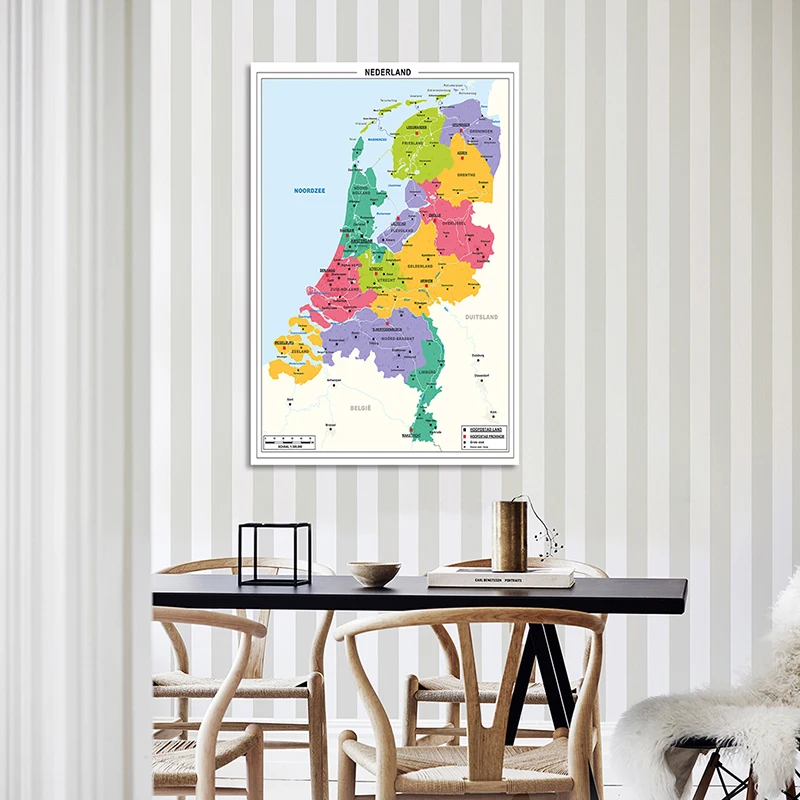 Mapa holandês decorativo de parede, pôster de parede em tamanho grande, 100*150cm, decoração de escritório, material escolar