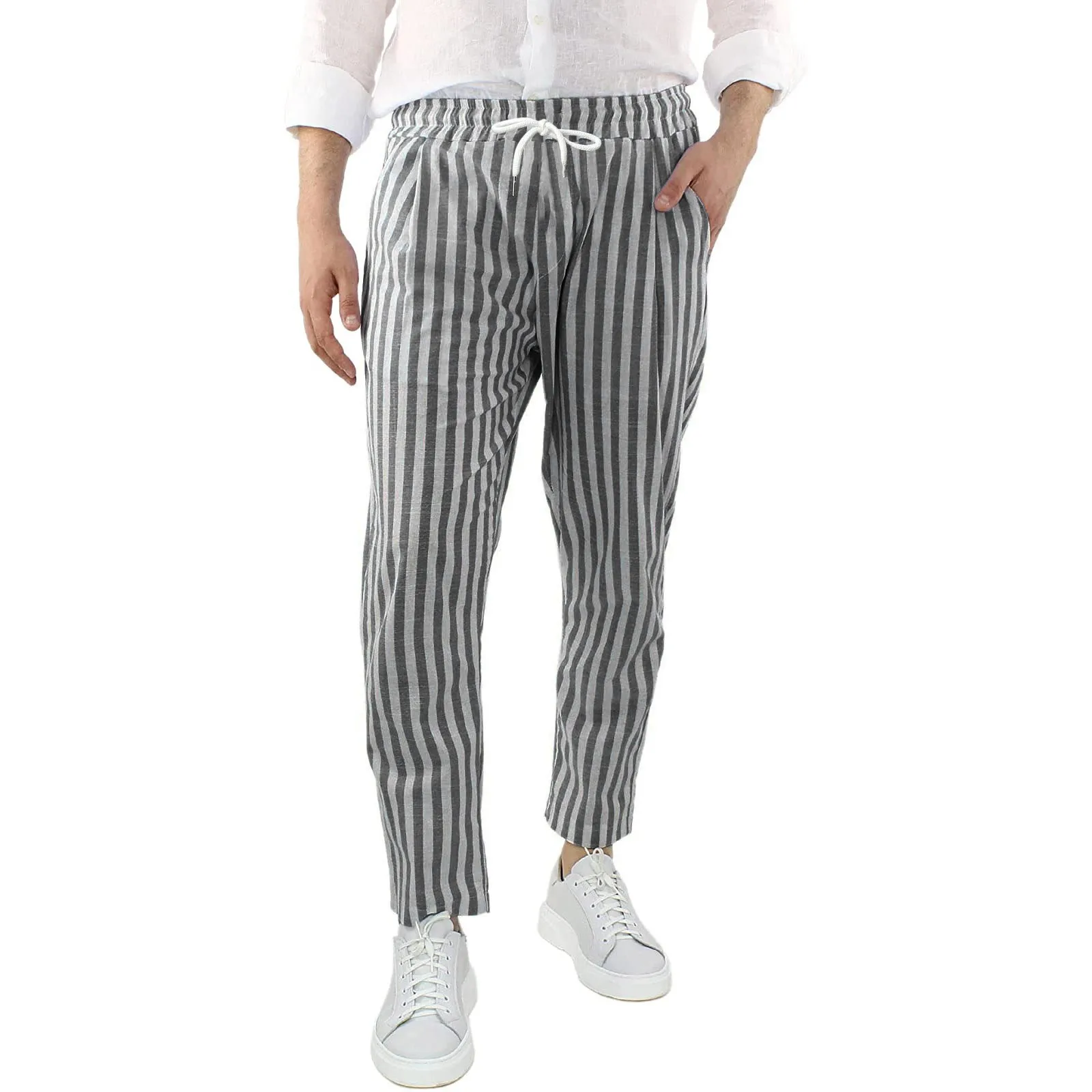 Casual Pants Men Striped Striped Cotton And Linen Pencil Pants Trousers Spring Autumn Male Loose Breathable Leg Pants Plus Size