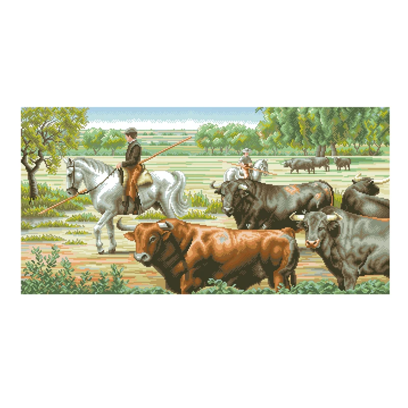 Pasture cross embroidery kit bull animal pattern 18ct 14ct 11ct unprint canvas Cross-stitch DIY needlework