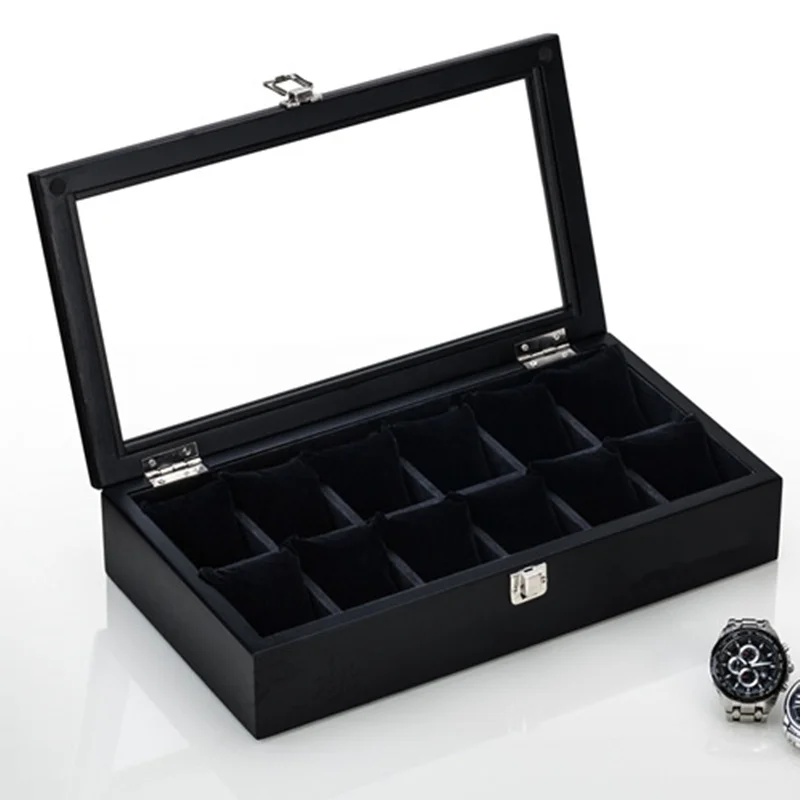 5/8/10/12 Slots Wood Watch Box Organizer Black Watch Display Wood Watch Holder For Men Fashion Gift Box