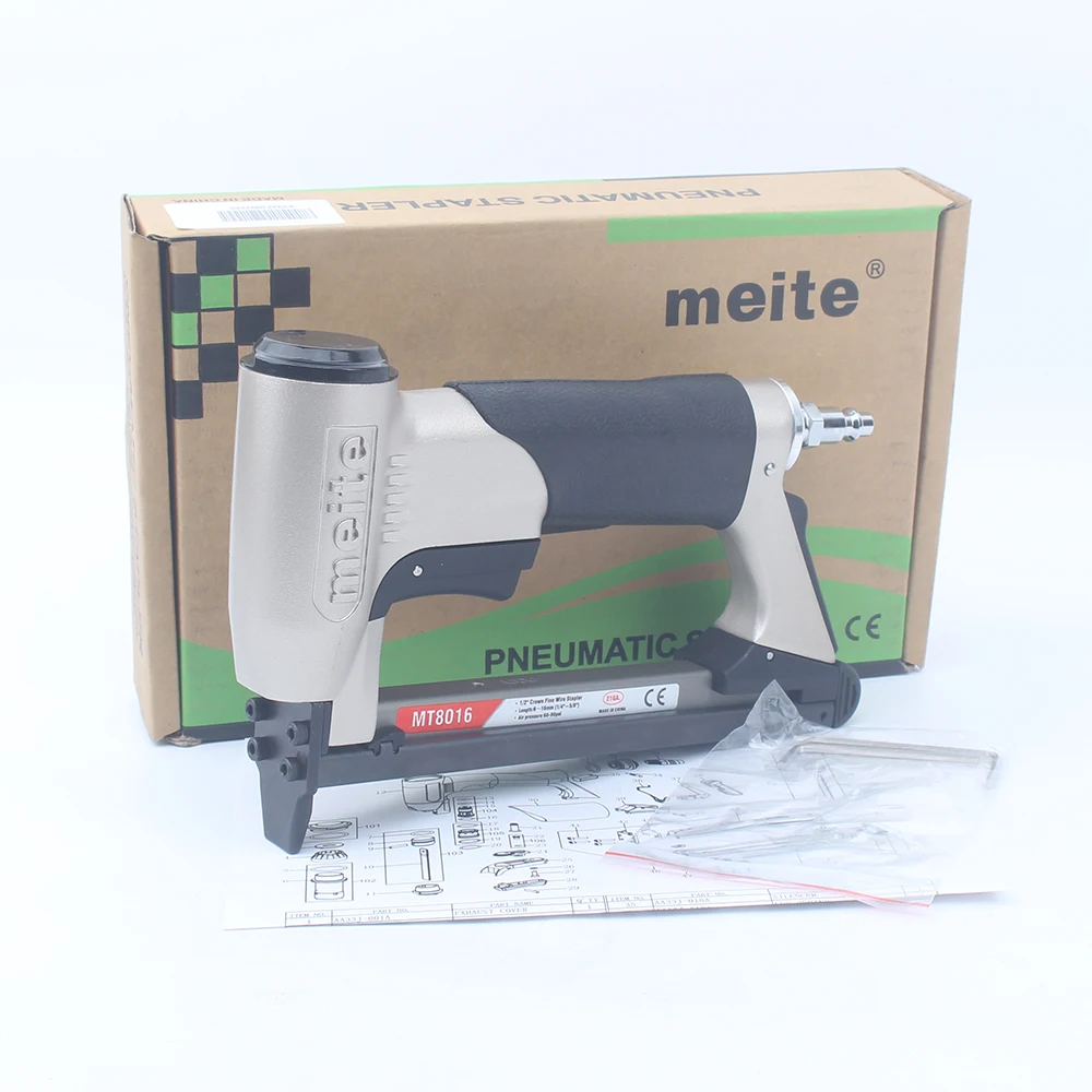 Meite MT8016 21ga. Grapadora neumática de alambre fino de corona de 12,8mm, presión de aire de trabajo de bajo ruido, 5-6kgf/cm2