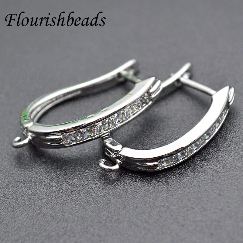 New design Anti-rust Paved CZ Beads 16x22mm Metal Copper Earring Hooks Jewelry Findings 30pc Per Lot