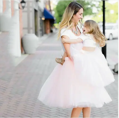 Tulle Skirts Women Baby Girl Midi Pleated Skirt Spring Summer Korean Elastic High Waist Mesh Tutu Skirt Family Matching Look