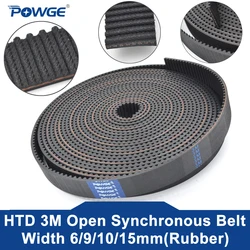 POWGE High torque HTD 3M open Synchronous timing belt width 6/9/10/15/20mm length 5M/10M/50M Neoprene Rubber HTD3M Pulley CNC