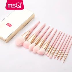 MSQ 12pcs MakeUp Brushes Set Powder Blush Eyeshadow pincel maquiagem Make up Brush Kits Cosmetic Tools With Pink PU Leather  Bag