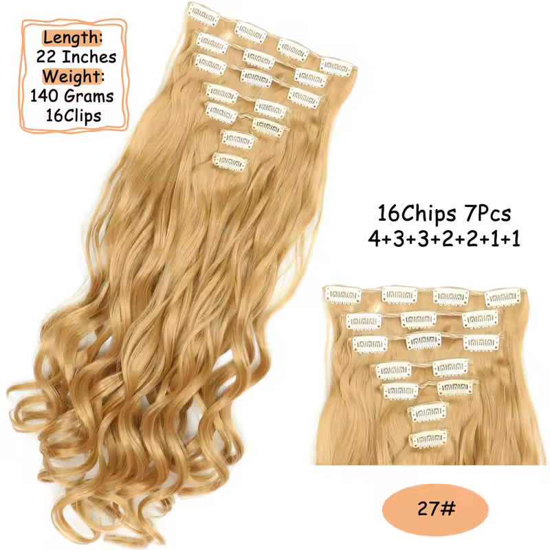 NICESY 16Clips Synthetic 24Inch Long Curly Hair Hairpiece Heat Resistant Hair Extension Clips In Ombre Black Brown Blond Women - Image 20