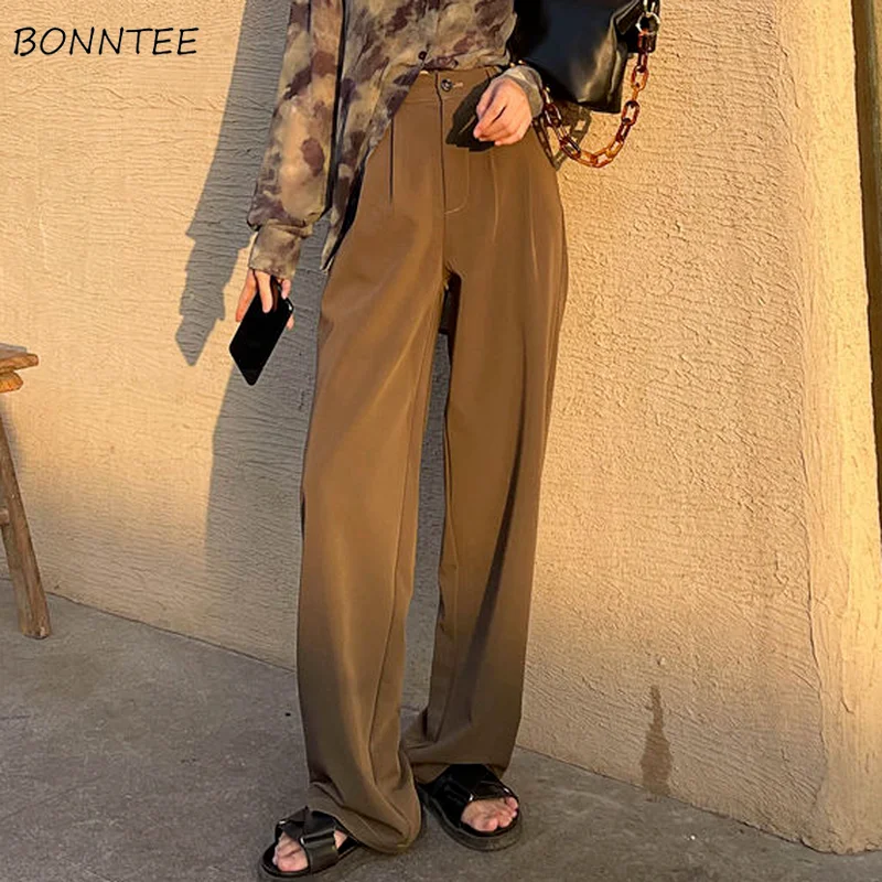 Wide Leg Pants Women All-match Harajuku Female BF Clothing Loose Office Formal Summer Khaki Bottoms Casual Retro Pantalones Soft